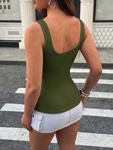 Blusa casual y versátil para uso diario con decoración de remaches para mujer de talla grande - Verde militar - Ver 2