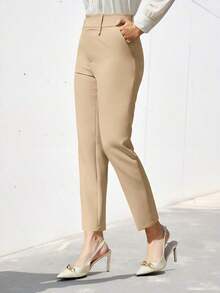 Pantalones de traje ajustados de nueve puntos para mujer - Caqui - Ver 3