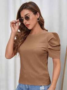 Clasi Camiseta unicolor de manga farol - Marrón Mocha - Ver 3