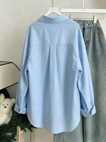 Camisa casual de mujer con aplicación de unicolor - Azul - Ver 3