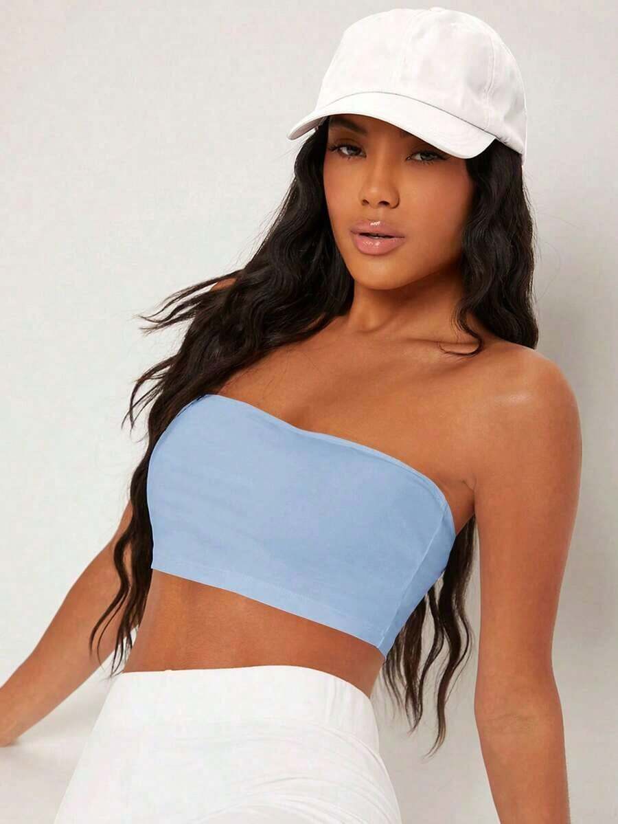 BASICS Top corto tubo sólido - Azul - Ver 1