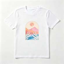 Ventana Arco Playera de Algodón 100% Blanca Paisaje Acuarela - Blanco - Ver 1