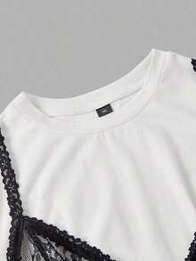 Vestido mini de encaje en negro y blanco talla grande 2 en 1 - Blanco y Negro - Ver 2