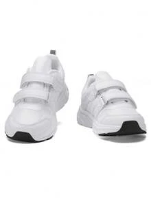 Children's White Hook And Loop Sports Shoes, Lightweight Breathable Running Sneakers - White - View 6
