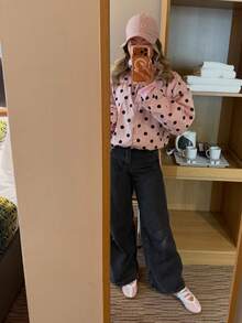 ZAHM Fall Winter 2026 Y2K Pink Black Polka Dot Stand Collar Drawstring Hem Button Down Shirt - Pink - View 5