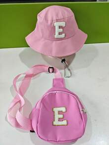 2 Pieces A-Z Letter Children's Bucket Hat, Stylish Simple Visor With A Shoulder Crossbody Bag, Suitable For Boys And Girls To Go Out Everyday. - Pink - View 5
