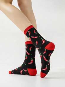 1/3 Pairs Unisex Cartoon Chili Pepper Mid-Calf Socks, New Versatile All-Season Design, Comfortable Soft Casual Socks For Women, Sports Socks For Men, Suitable For Daily Wear - Multicolor - View 8