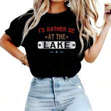 Camiseta retro vintage I'd Rather Be At Lake de algodón grueso de 220 g para hombre. Sensación de calidad. Adecuada para todo tipo de personas, ya sean mujeres o hombres. Tejido duradero de alta calidad, apto para todas las estaciones, suave al tacto, pero duradero. Tops transpirables. Conjuntos de otoño para mujer. Conjuntos de vacaciones para mujer. Disfraz de Halloween para mujer. - Negro - Ver 6