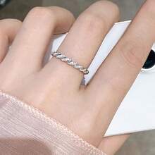 Women's Delicate Small Cubic Zirconia Inlaid White Gold Plated Twisted Rope Braided Ring - White Gold - View 3