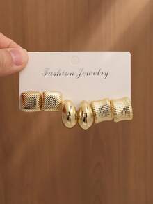 4-16pcs Vintage High-End Metallic Gold Tone Earrings For Women, Multi-Style Design Suitable For Commute, Dating, Versatile, High Polished Gold Plating Craftsmanship, Non-Allergic Material Comfortable Wear, Unlock N Styles In One Set, Best Value - Gold - View 4