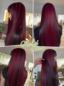 5/1 pieza Pinzas para el cabello color burdeos, extensiones de cabello para mujeres, pelucas de fibra sintética adecuadas para varios peinados sin teñir en salón, adecuadas para ocasiones diarias y de fiesta - Varios estilos - Ver 6