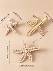 3pcs Vintage Faux Pearl Decor Starfish Shaped Hair Clip Stylish Hair Bun Maker Accessory, Suitable For Women And Girls For Daily Wear, Head Accessories, Hair Accessories For Women, Claw Clips, Hairpin, Beach Accessories - Multicolor - View 5