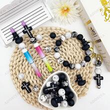 25/28PCS 3D Dark Raven Combination Silicone Bead Set, Includes Top Hat Raven And Spread Wing Cartoon Raven Shapes, Gothic Style, With 15mm Black Flower And Gray Striped Printed Beads, Black And Pearl Gray Beads Combination, Fashionable Design, Jewelry Making Beads, Ideal For DIY Bracelets, Lanyards, Pen Accessories, Holiday Decorations And Other Handicrafts - Perfect Gift For Holidays And Birthdays - Dark Raven Series - View 9