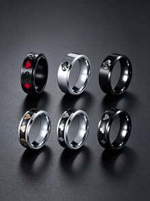 6-Piece Set Of Stainless Steel Men's Rings With Playing Card Suits, Couple Rings, Versatile Couple Rings Suitable For Daily Wear, Jewelry - 6-piece Ring Set - View 8