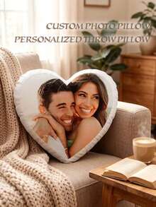 Customized Photo Heart Shaped Throw Pillow - Print Your Romantic Moments, Personalize With Your Favorite Photos Of Actors, Pets, Singers Or Idols, DIY Photo Heart Pillow, Unique Design, Romantic Home Decor | Interesting Design | Decorative Cushion - Upload Picture Customization - View 8