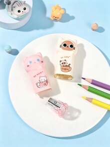 2pcs/Set Cartoon Pet Shaped Manual Pencil Sharpener, Cute Cat & Dog Design Acrylic Multi-Functional Mini Pencil Sharpener, Creative Stationery Gift, Children Art & Drawing Supplies - Sets - View 4