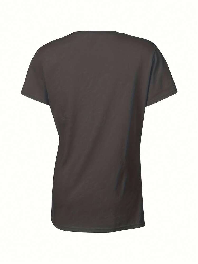 Nueva camiseta de moda para mujer de manga corta, estilo casual, con cuello redondo y un lindo estampado de pasteles, perfecta para regalar a familiares y amigos. Estampada, sencilla, versátil, de corte holgado, con cuello redondo ajustado. - Negro - Añade 3