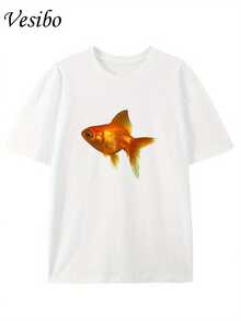 Creative And Fun T-Shirt With Round Neck And Graphic Design, Made Of Pure Fabric, Modern And Stylish For Summer, Perfect For Casual Everyday Wear - [White] - View 7