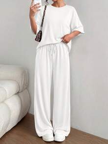 PRETTYGARDEN Women's Summer Clothes 2 Piece Sets Lounge For Short Sleeve Matching Airport Travel Outfits Casual White Vacation Summer Brunch White Outfits For Women Mothers Day Outfit - 白色 - 查看 4