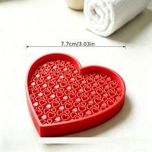 1pc Multi-Functional Makeup Brush Cleaning Pad, Dry & Wet Use, Pink 3D Printed Beauty Tool Cleaner, Easily Dissolves Foundation & Makeup Residue, Suitable For Home And Travel - Heart-shaped Makeup Brush Cleaning Tray - View 6