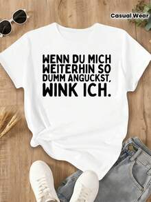 Women's Plus Size T-Shirt With Funny German Sayings - German Humor "Ich Bin Nicht Faul, Ich Kann Nicht" (I'm Not Lazy, I Can't) - Casual Crew Neck, Machine Washable For Year-Round Wear And German Learners - 白色 - 查看 1