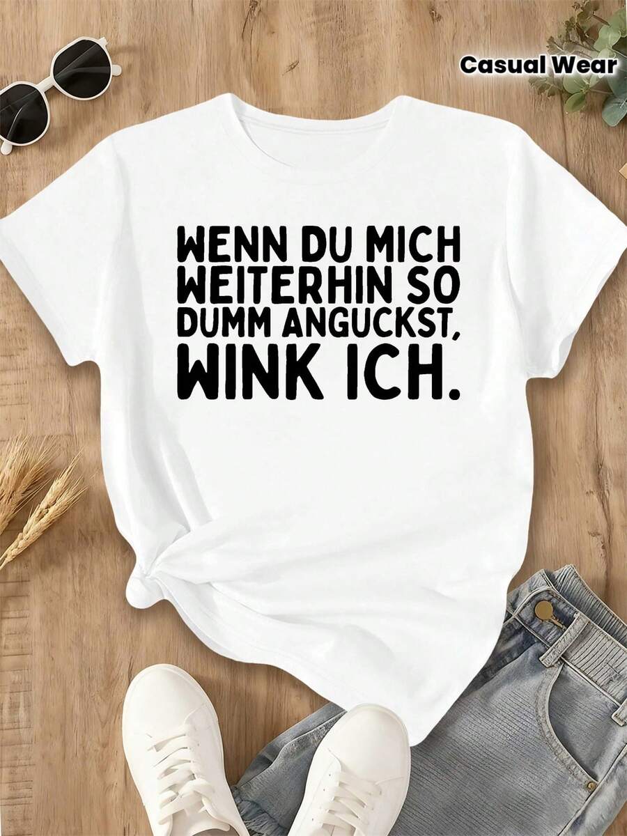 Women's Plus Size T-Shirt With Funny German Sayings - German Humor "Ich Bin Nicht Faul, Ich Kann Nicht" (I'm Not Lazy, I Can't) - Casual Crew Neck, Machine Washable For Year-Round Wear And German Learners - 白色 - 查看 1