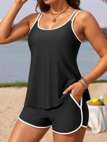 New Printed Tankini With Shorts, Conservative Two-Piece Bikini For Women - JY959BK - 查看 11