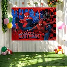 1pc Spider-Man Happy Birthday Backdrop Marvel Superhero Boy Party Decoration Cartoon Photography Background Indoor Holiday Gathering Scene Layout Cake Table Wall Tapestry Anime Fan Birthday Party Props Wall Hanging Decor - Nhiều màu - Xem 4