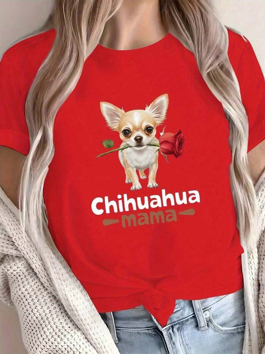 GiftCamias Graphic Camis - Women's Red Camis - Camis With Chihuahua Holding A Rose Graphic - Pure Cotton Camis, Soft And Breathable - Casual Top For Pet Lovers - Fun Gift Idea For Dog Moms, Dog Camis, Comfortable Fit - 100% Cotton - 紅色的 - 查看 1