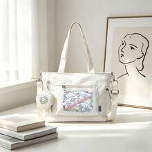 Miniso Bộ 2 túi tote đa năng cỡ lớn màu trắng in hình Cinnamoroll trong tiệc trái cây của Sanrio, kèm ví đựng tiền xu có thể tháo rời, có thể mang theo nhiều cách, lý tưởng cho công việc, du lịch, mua sắm và sử dụng hàng ngày. - trắng - Xem 6