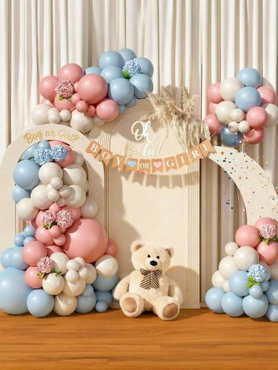 108pcs Gender Reveal Balloon Decorations Dusty Pink And Blue Balloon Garland Arch Kit ,Banner For BabyShower Birthday Party Gender Reveal Decorations Supplies