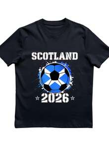 Men's 2026 Crew Neck Graphic Print T-Shirt, Scotland 2026 Football Shirt - Retro Football Print & Official Emblem, Machine Washable, Regular Fit, Fan Casual Wear, Durable Short Sleeve T-Shirt, Gift T-Shirts, Everyday Gifts For Easter And Valentine's Day - 黑色 - 查看 1