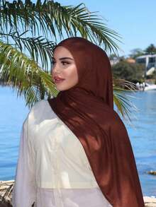 1pc 3-In-1 Quick-Wear Chiffon Hijab With Built-In Magnet And Inner Cap/All-In-One Quick-Wear Hijab--No Pins Needed, Non-Slip Fit, Easy To Wear In Seconds - Coffee Brown - View 3
