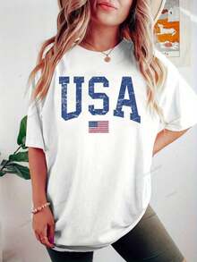 Patriotic T-Shirt With American Flag For Women, Men, And Kids - 100% Cotton Graphic Tees For Women, Summer T-Shirts For Women, Y2K Clothing, Mother's Day Gift, Fashion T-Shirts, T-Shirts - 白色 - 查看 1