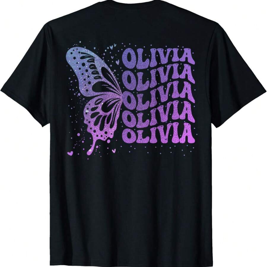 Funny Girl Retro Olivia First Name Personalized On Back Meme T-Shirt - Black - View 1