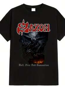 High-Quality Men's T-Shirt With Saxon Hellfire & Hellpenalty Heavy Metal Print, New 2026 Collection - Black, Loose Fit, Breathable And Soft, Suitable For Daily Wear, Home Office, Parties, Meetings And Travel. - 黑色 - 查看 1