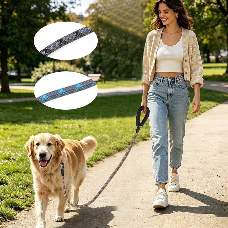 1pc Nylon Glow-In-The-Dark Dog Leash With Foam Handle, Multi-Size Pet Walking Lead, Suitable For Small, Medium And Large Dogs - Multicolor - View 1