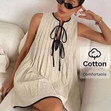 Vestido mini sin mangas con lunares en contraste para mujer - Albaricoque - Ver 2