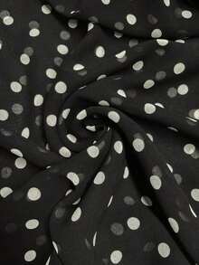 Camisa casual de manga larga con volantes y lunares de gasa, de talla grande, color marrón, adecuada para el ocio y las vacaciones de verano - Negro - Ver 5