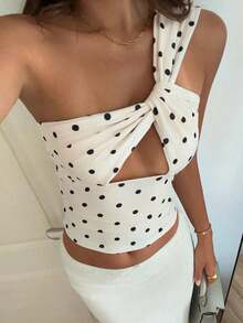 Camiseta sin mangas ajustada con tiras cruzadas huecas, estilo sexy y casual para mujer, Y2K - Albaricoque - Ver 4