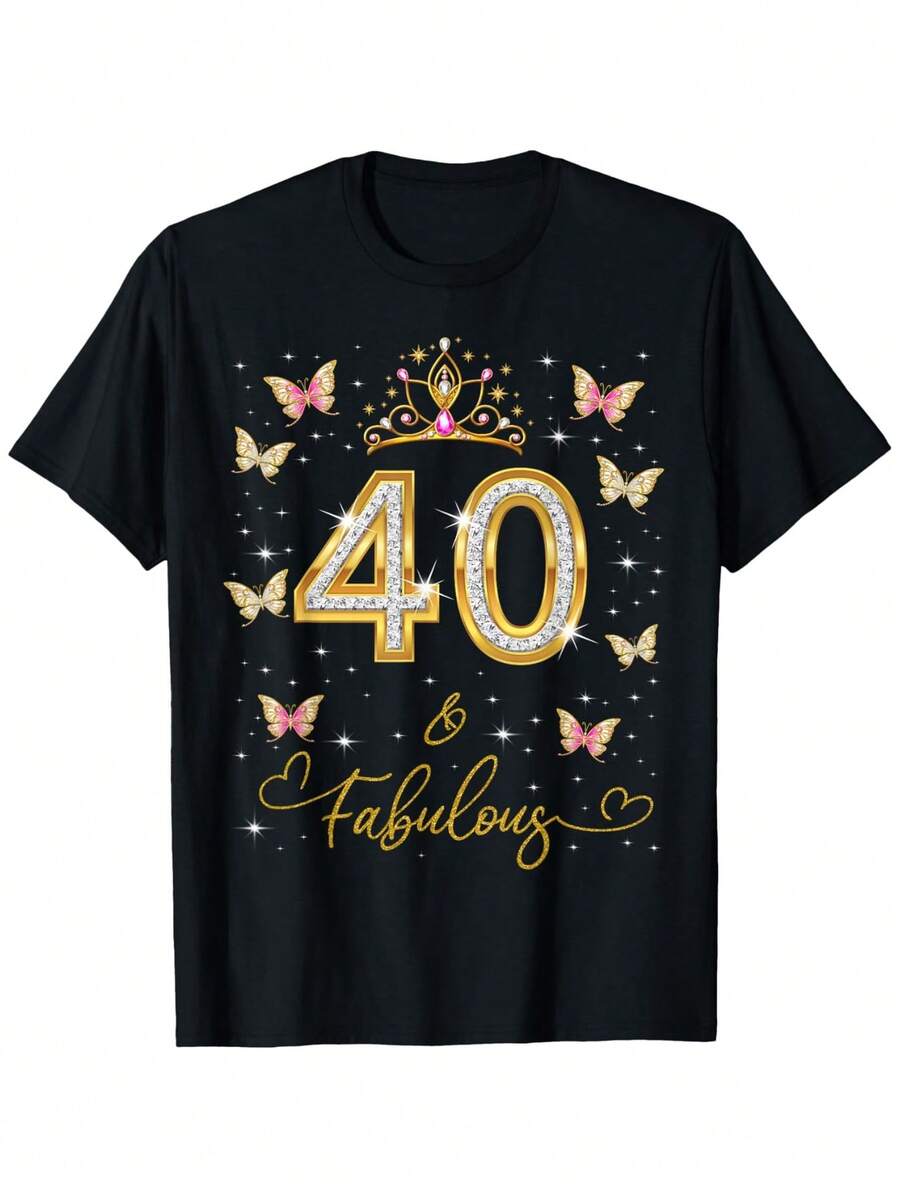 40 Years And Wonderful, 40 Year Old Woman, 40th Birthday Queen T-Shirt, Unisex, Mother's Day And Father's Day Gift, Birthday Gift, For Mom, Dad, Boyfriend, Girlfriend, Men's T-Shirt, Unisex, Soft Black Fabric, 100%. - 黑色 - 查看 1