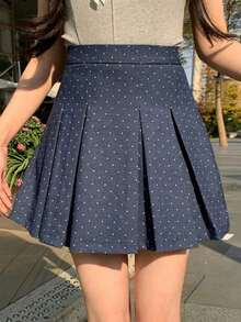 Falda pantalón plisada de unicolor para mujer con estilo informal universitario - Azul 2 - Ver 1