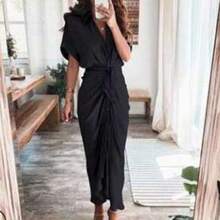 Elegant Women's Spring Shirt Dress, Sensual Print, With Adjustable Ties, Refined Style - 黑色 - 查看 6