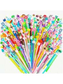 5/10/15/20/30 buah Pulpen Bentuk Hewan Kartun, Ujung 0,5mm Pulpen Kartun untuk Menulis Halus, Kartrid Tinta Hitam Isi Ulang, Tutup Plastik Bulat dengan Desain Dapat Diklik, Berbagai Bentuk Kreatif, Banyak Pilihan - MultiWarna - View 1
