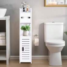 Armario para Papel higiénico, Armario pequeño para baño con Puertas y estantes, Delgado para baño Espacios pequeños Esquina Suelo - Blanco - Ver 1