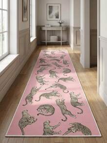 1pc Pink Background Cheetah Pattern Long Doormat, Personalized Style Hallway Decor Mat, Practical, Multiple Sizes Available, Corridor Long Carpet, Carpet, Long Carpet, Area Small Rug, Mat, Home Decor, Area Rug, Living Room Area Rug, Living Room Home Decor, Room Decor, Washable Carpet - Multicolor - View 2