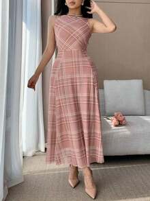 xheDAZY Vestido midi asimétrico elegante para mujer, sin mangas, vestido de invitada de boda de veranoxhe - Rosa - Ver 5