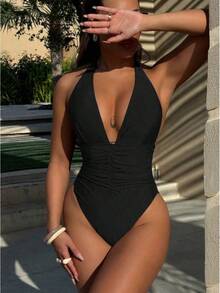 2026 New Bikini Black Sexy Simple One-Piece Swimsuit - Black - View 7
