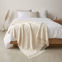 Premium Oasis Double Sofa Throw With Fringe And Super Comfortable Geometric Texture - 2.40x1.80m - Crude - View 8