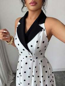 Vestido de verano de longitud media sin mangas con estampado de lunares, elegante y apropiado para ir al trabajo - Multicolor - Ver 4